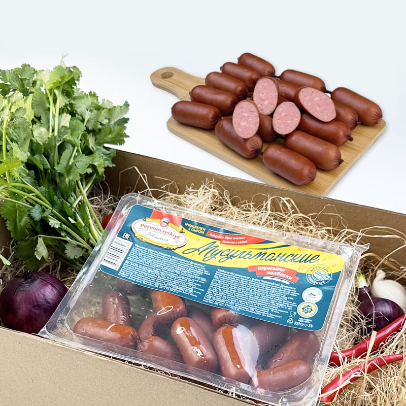 Колбаски Мусульманские с сыром Первомайские Деликатесы, полукопченые, газ, 0,33кг,шт